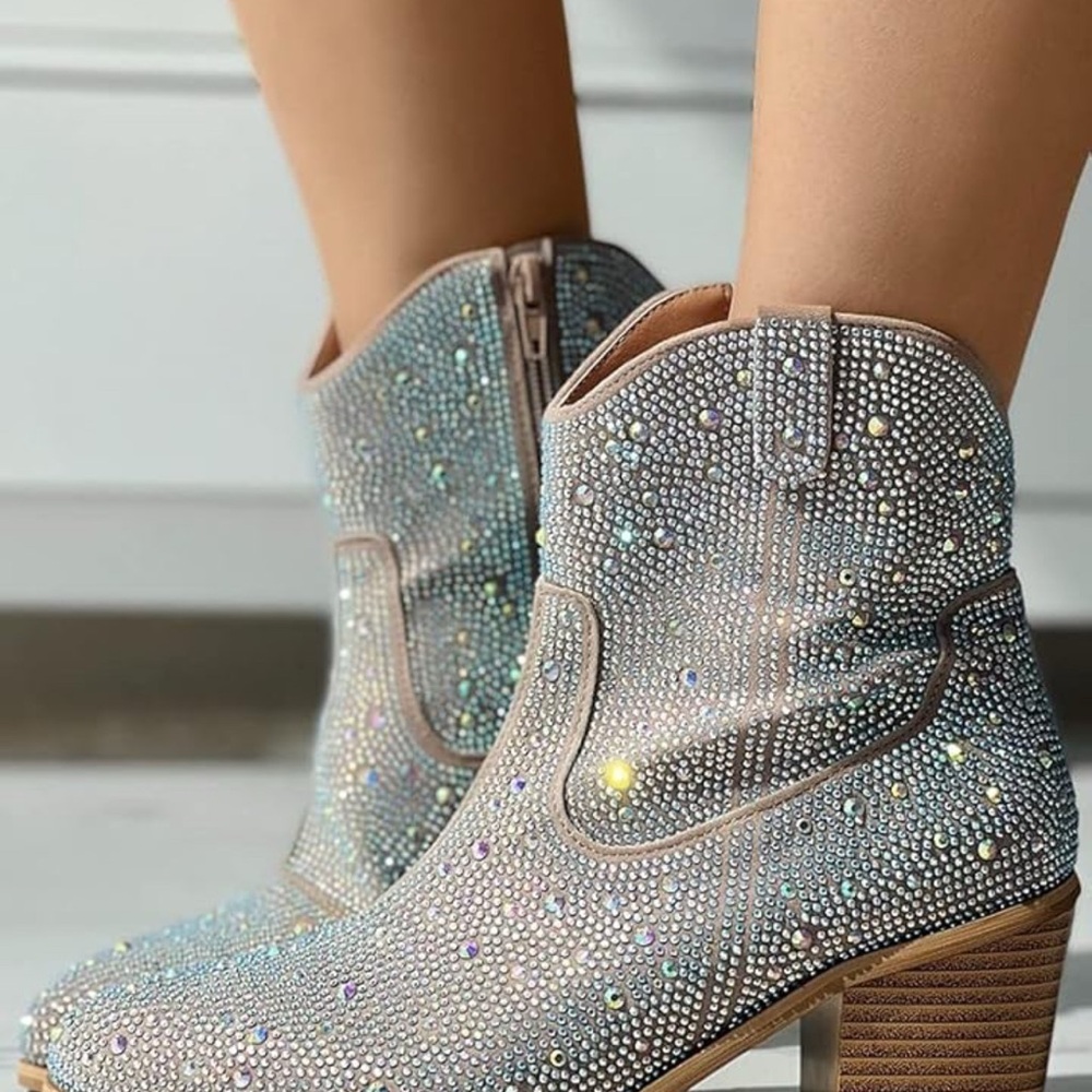 Women's Rhinestone Embellished Ankle Boots